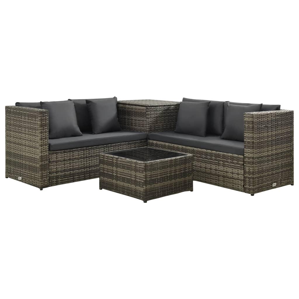 4 Piece Patio Lounge Set with Cushions Poly Rattan Gray at Set Shop and Smile