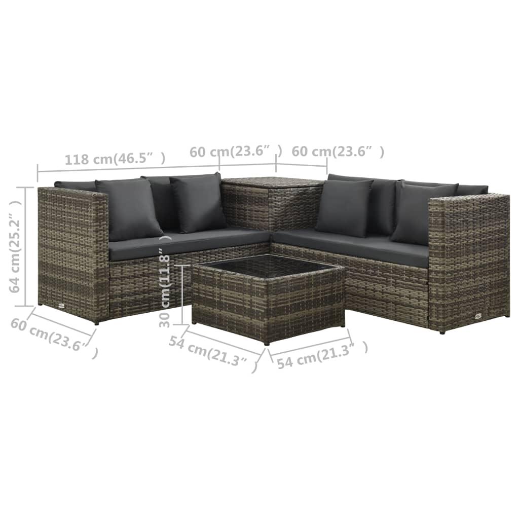 4 Piece Patio Lounge Set with Cushions Poly Rattan Gray at Set Shop and Smile