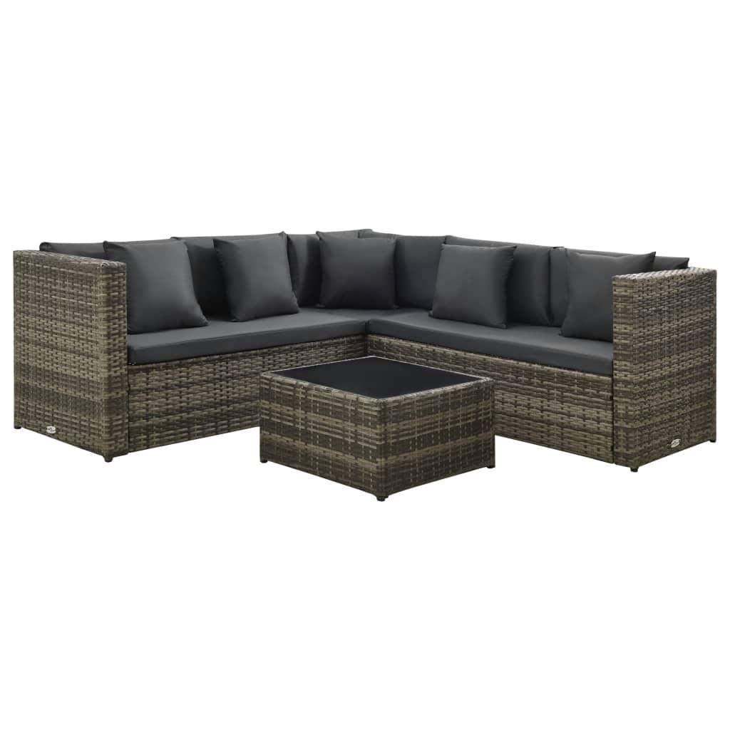4 Piece Patio Lounge Set with Cushions Poly Rattan Gray at Set Shop and Smile