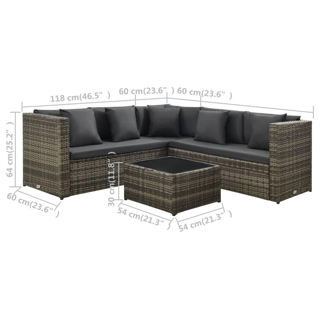 4 Piece Patio Lounge Set with Cushions Poly Rattan Gray at Set Shop and Smile
