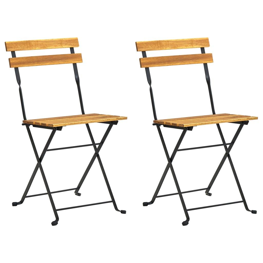 Folding Patio Chairs 2 pcs Steel and Solid Acacia Wood at Set Shop and Smile