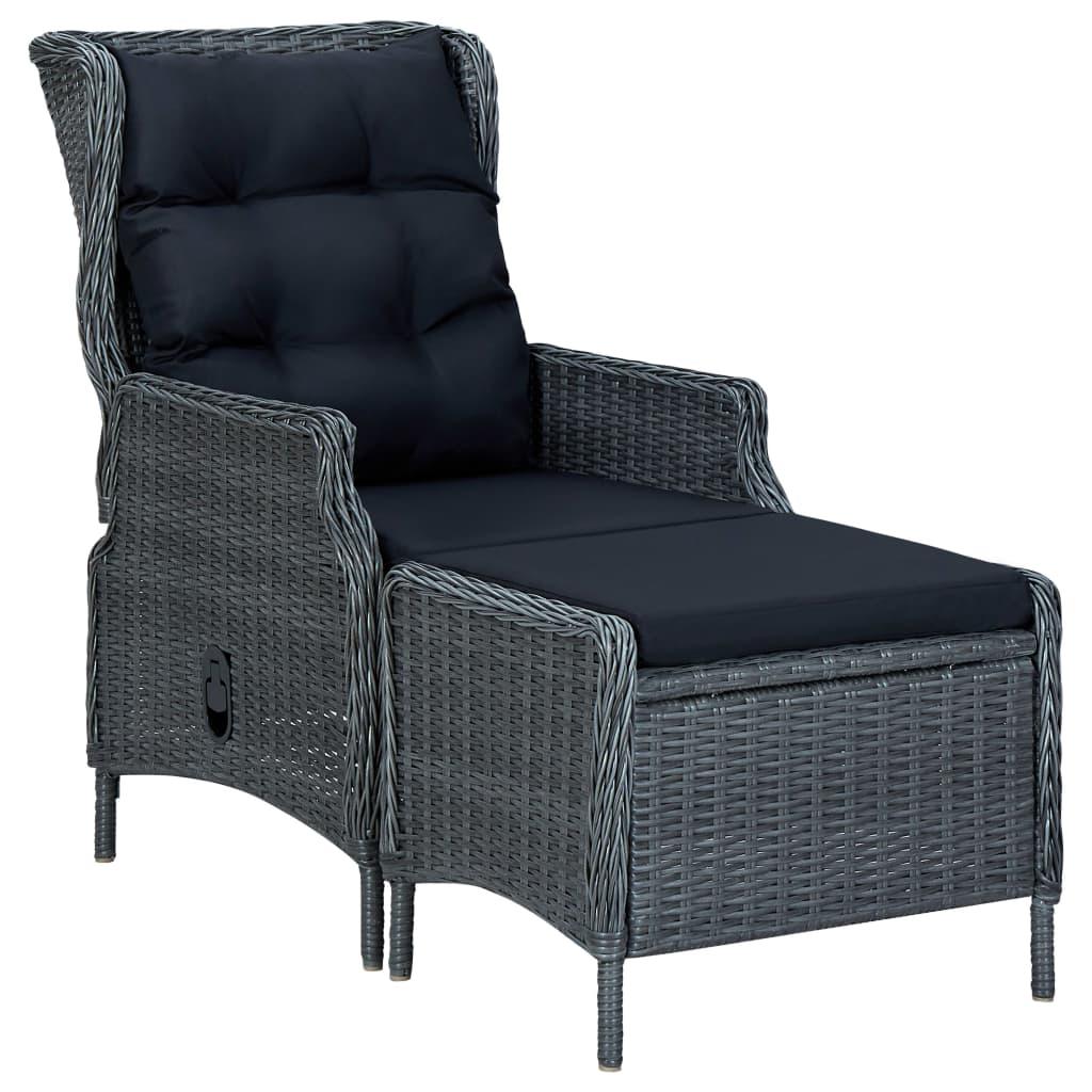 Reclining Patio Chair with Footstool Poly Rattan Dark Gray at Set Shop and Smile