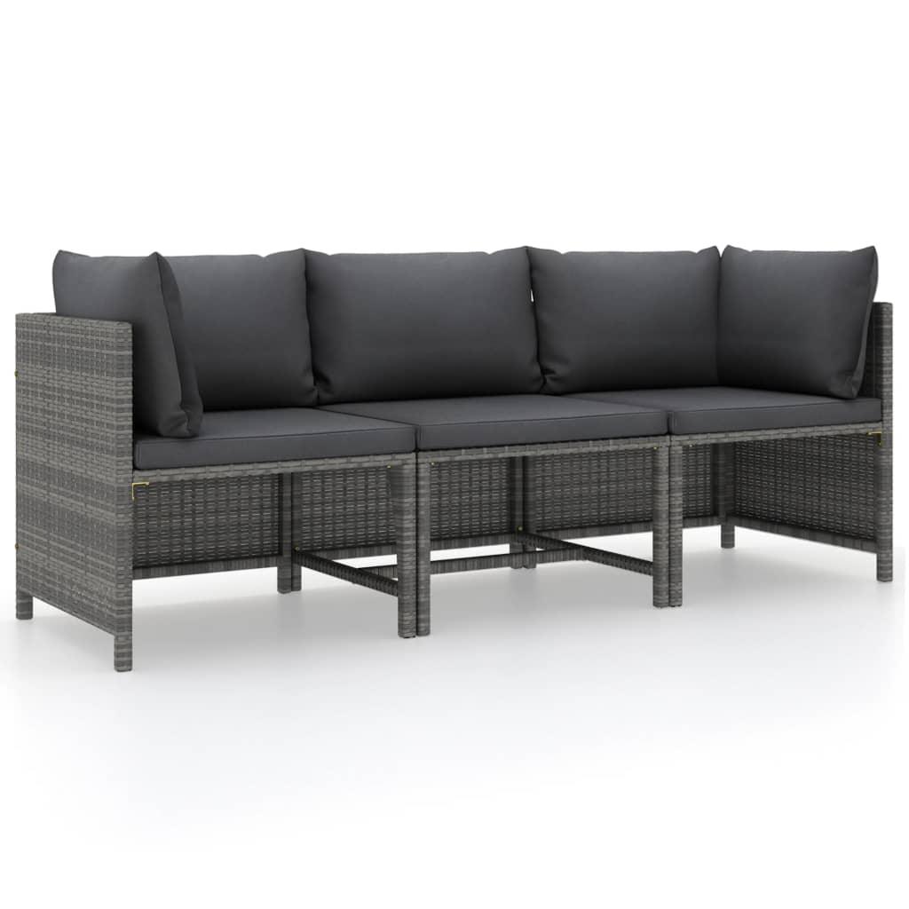 3-Seater Patio Sofa with Cushions Gray Poly Rattan at Set Shop and Smile