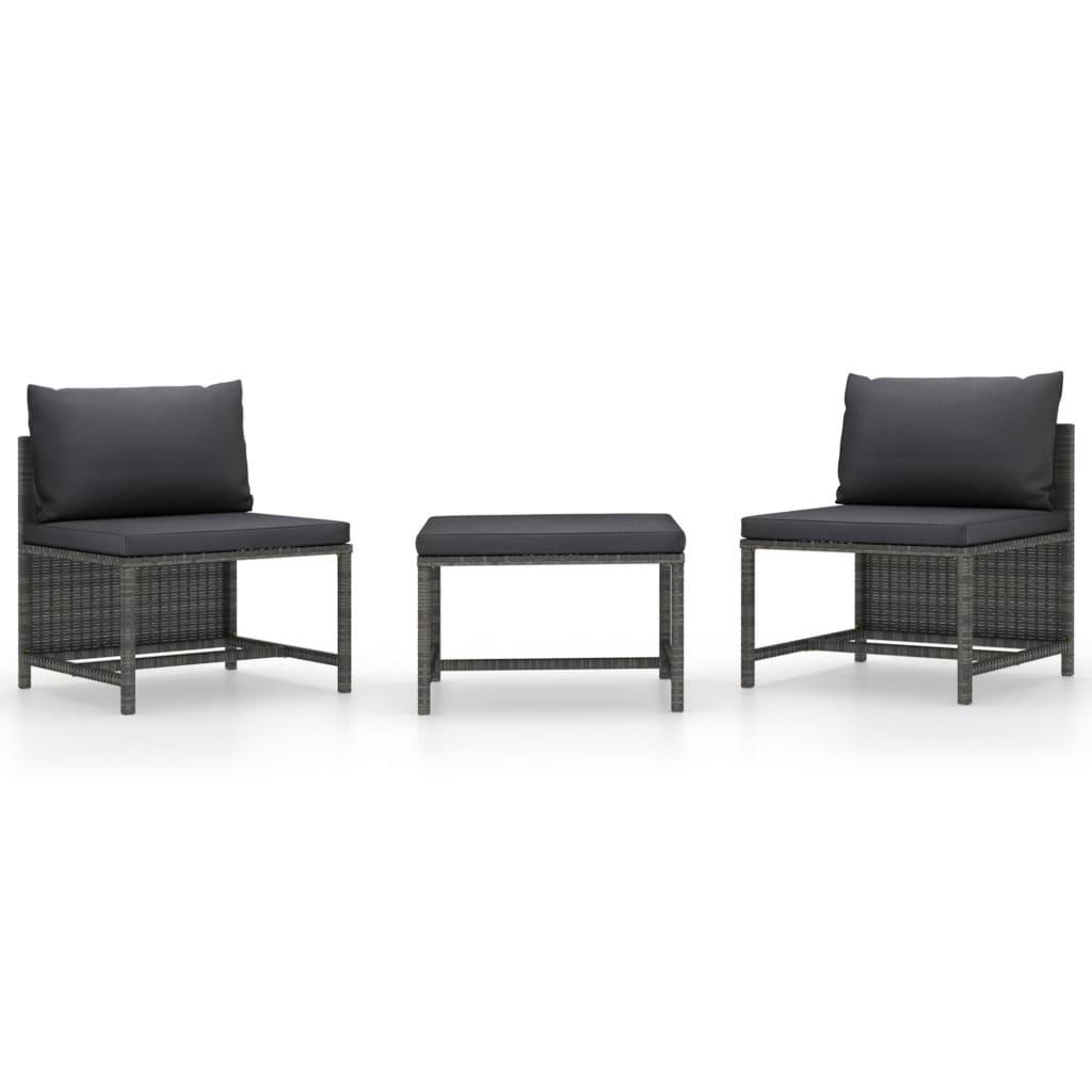 3 Piece Patio Sofa Set with Cushions Gray Poly Rattan at Set Shop and Smile