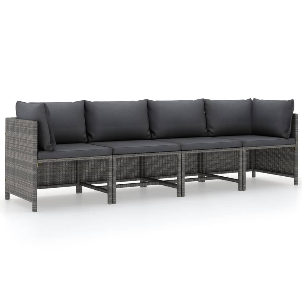 4-Seater Patio Sofa with Cushions Gray Poly Rattan at Set Shop and Smile