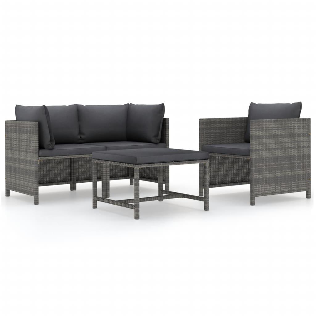 4 Piece Patio Sofa Set with Cushions Poly Rattan Gray at Set Shop and Smile