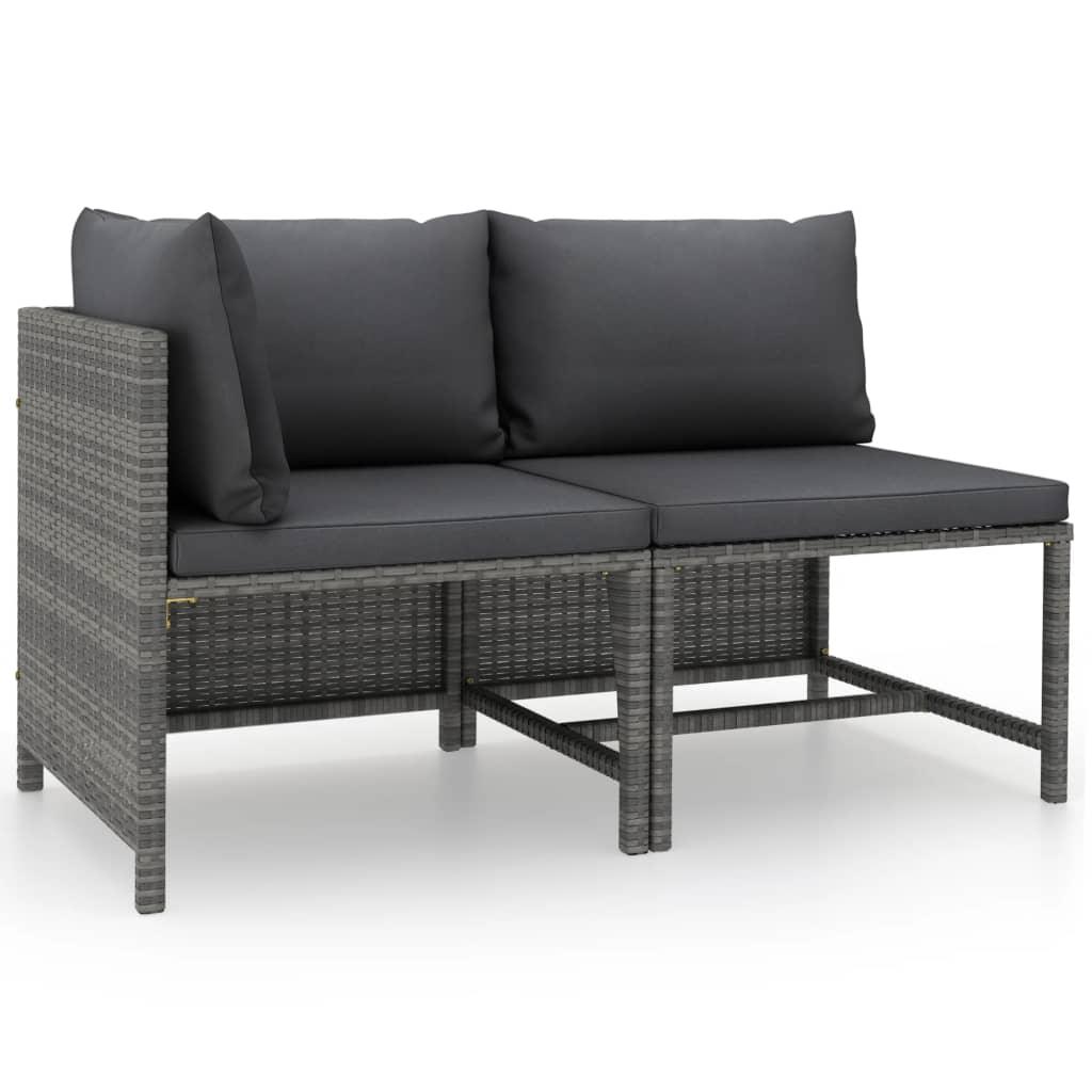 2 Piece Patio Sofa Set with Cushions Gray Poly Rattan at Set Shop and Smile
