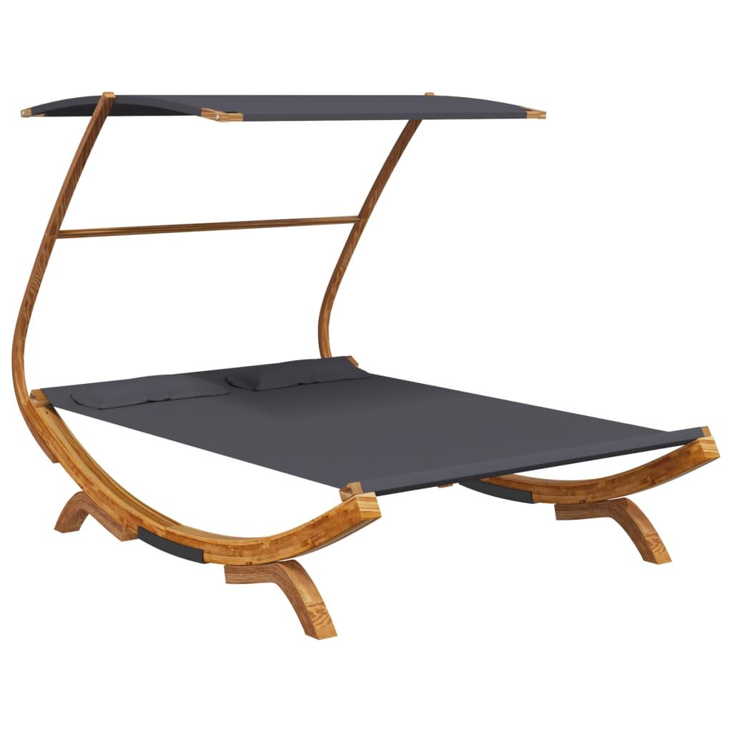 Patio Lounge Bed with Canopy 65"x79.9"x54.3" Solid Bent Wood Anthracite at Set Shop and Smile