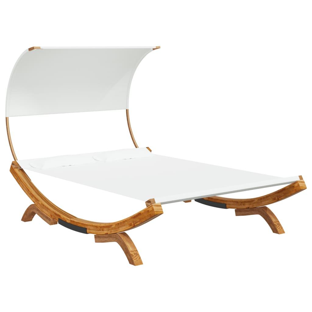 Patio Lounge Bed with Canopy 65"x79.9"x49.6" Solid Bent Wood Cream at Set Shop and Smile