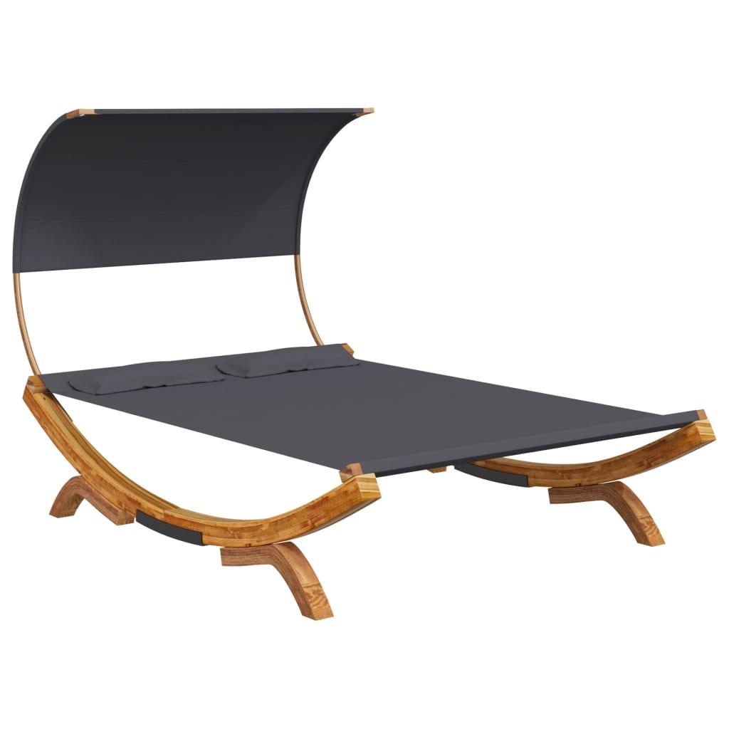 Patio Lounge Bed with Canopy 65"x79.9"x49.6" Solid Bent Wood Anthracite at Set Shop and Smile