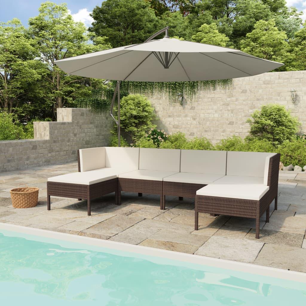 6 Piece Patio Lounge Set with Cushions Poly Rattan Brown at Set Shop and Smile