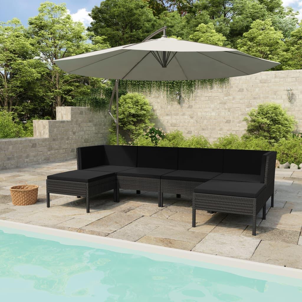 6 Piece Patio Lounge Set with Cushions Poly Rattan Black at Set Shop and Smile