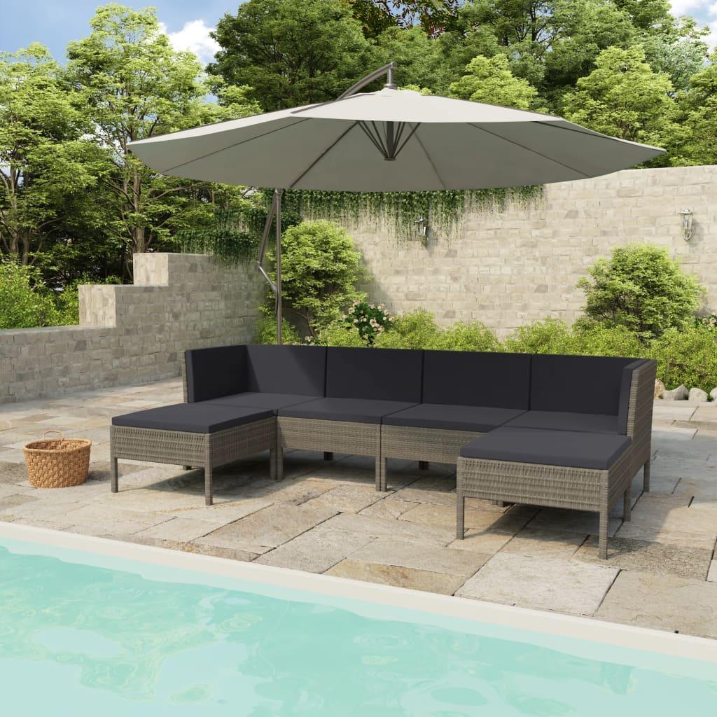6 Piece Patio Lounge Set with Cushions Poly Rattan Gray at Set Shop and Smile