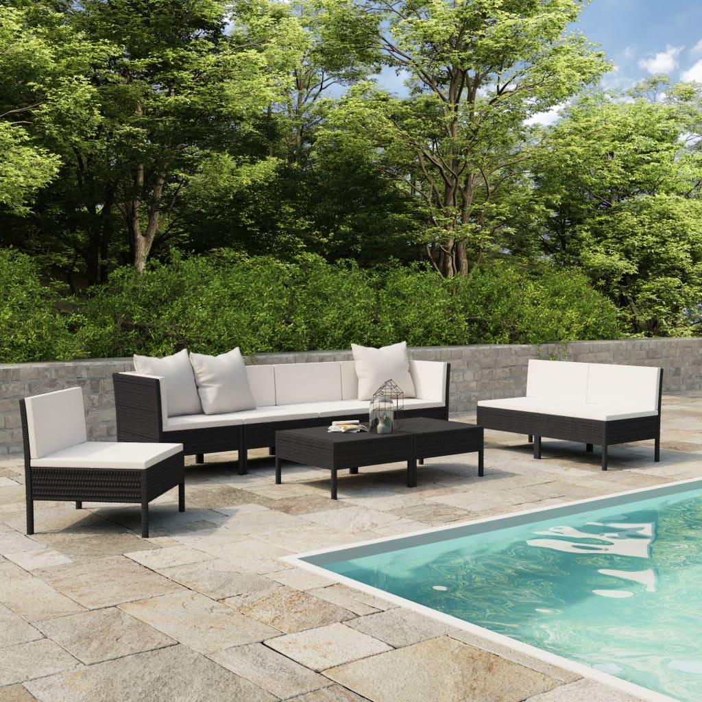 9 Piece Patio Lounge Set with Cushions Poly Rattan Black at Set Shop and Smile