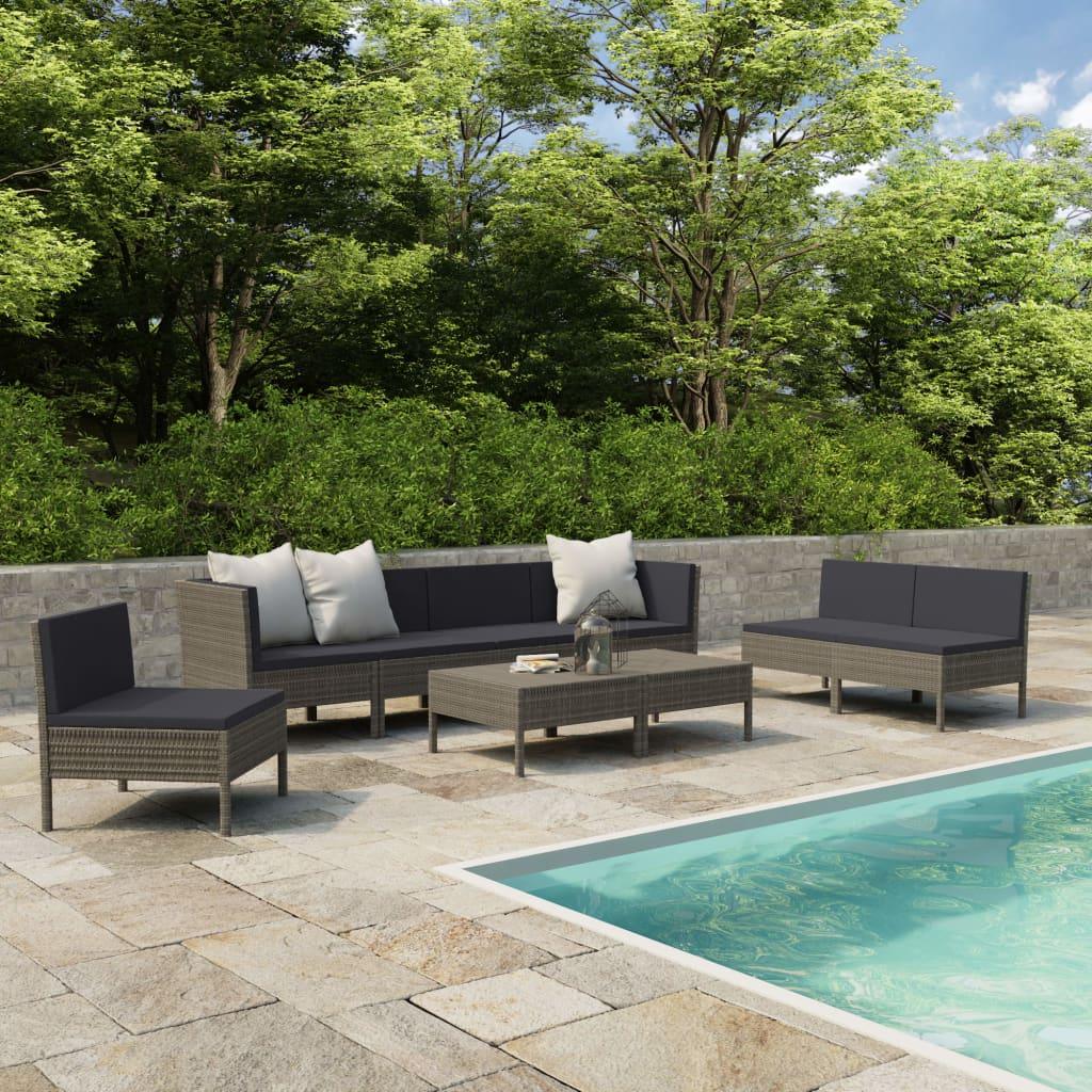 9 Piece Patio Lounge Set with Cushions Poly Rattan Gray at Set Shop and Smile