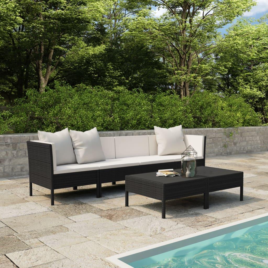 6 Piece Patio Lounge Set with Cushions Poly Rattan Black at Set Shop and Smile