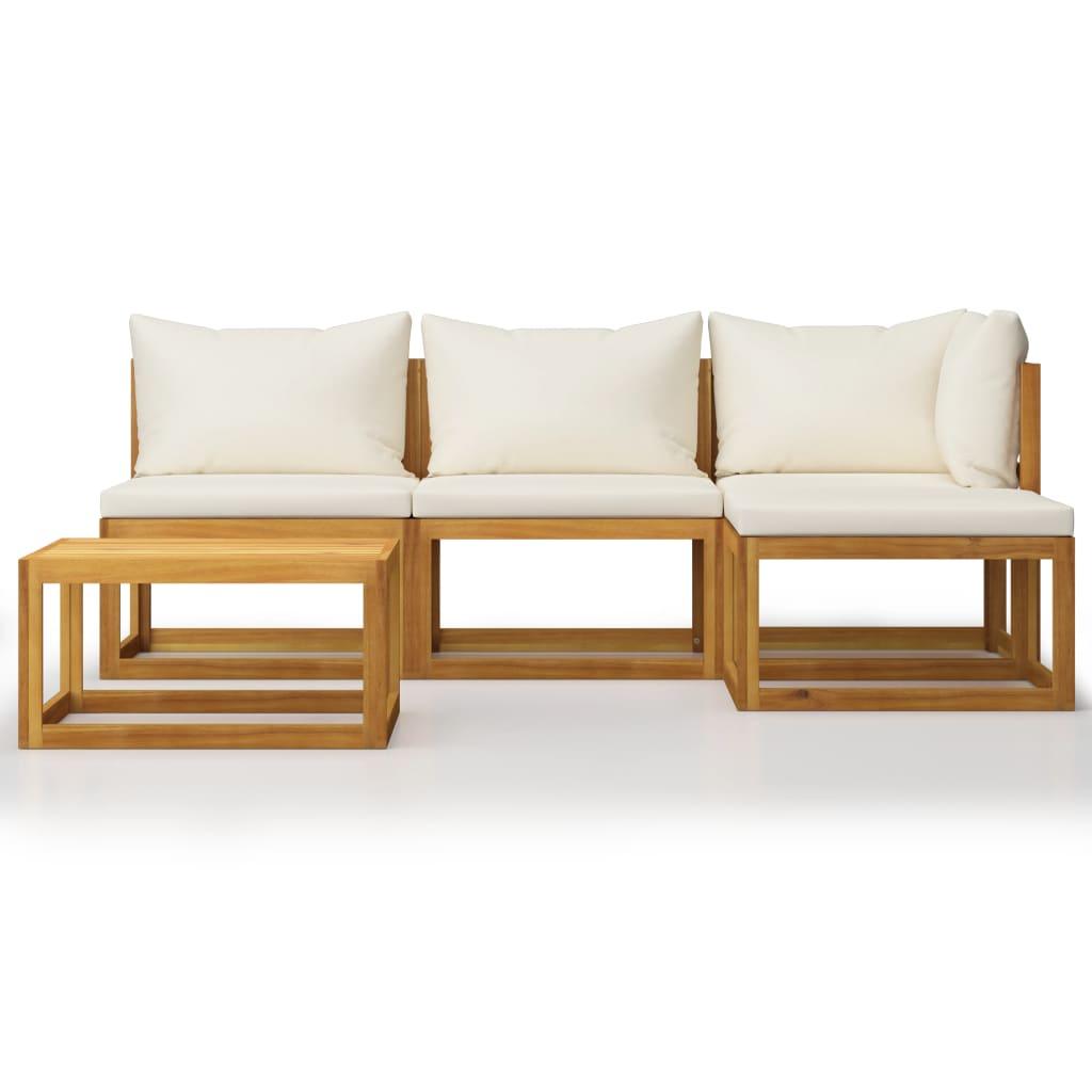 5 Piece Patio Lounge Set with Cushion Cream Solid Acacia Wood at Set Shop and Smile