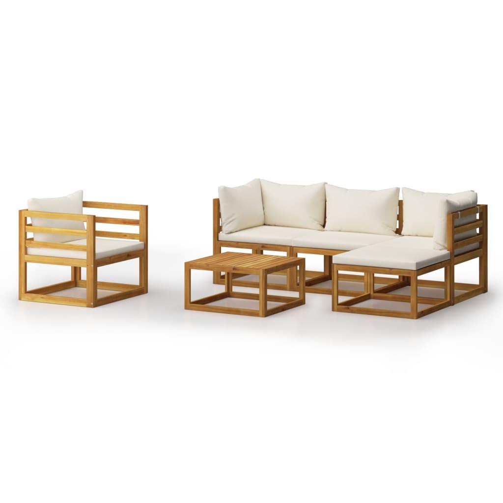 6 Piece Patio Lounge Set with Cushion Cream Solid Acacia Wood at Set Shop and Smile