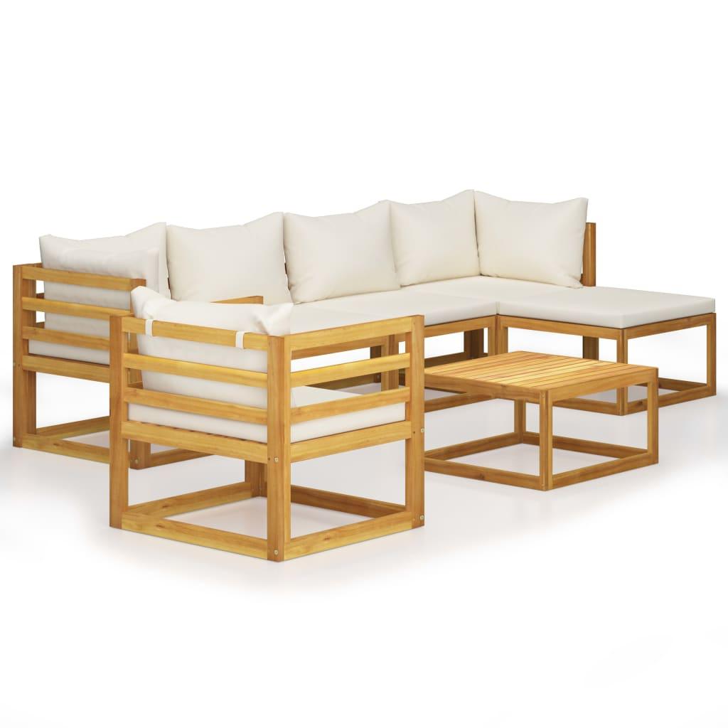 7 Piece Patio Lounge Set with Cushion Cream Solid Acacia Wood at Set Shop and Smile