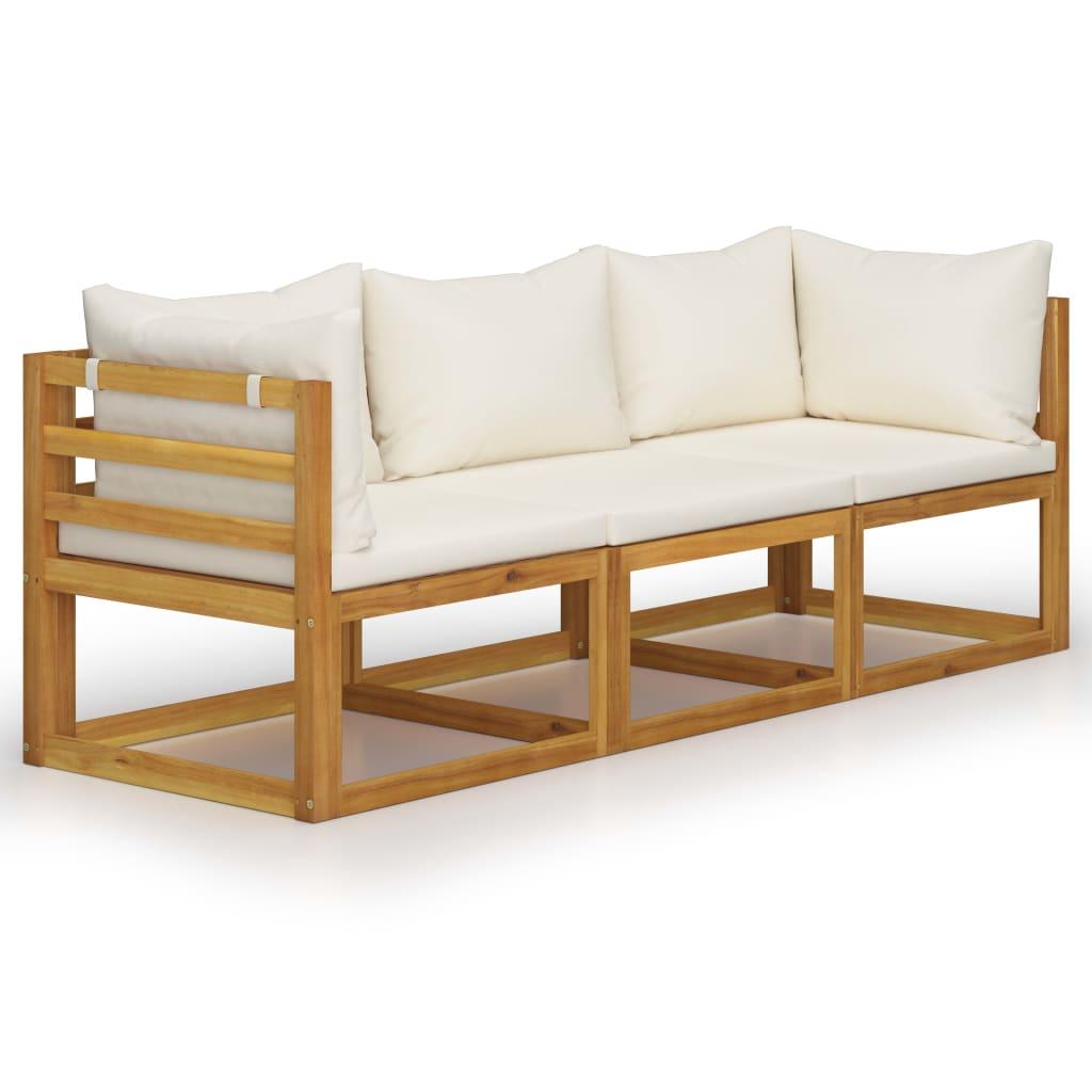 3-Seater Patio Sofa with Cushion Cream Solid Acacia Wood at Set Shop and Smile