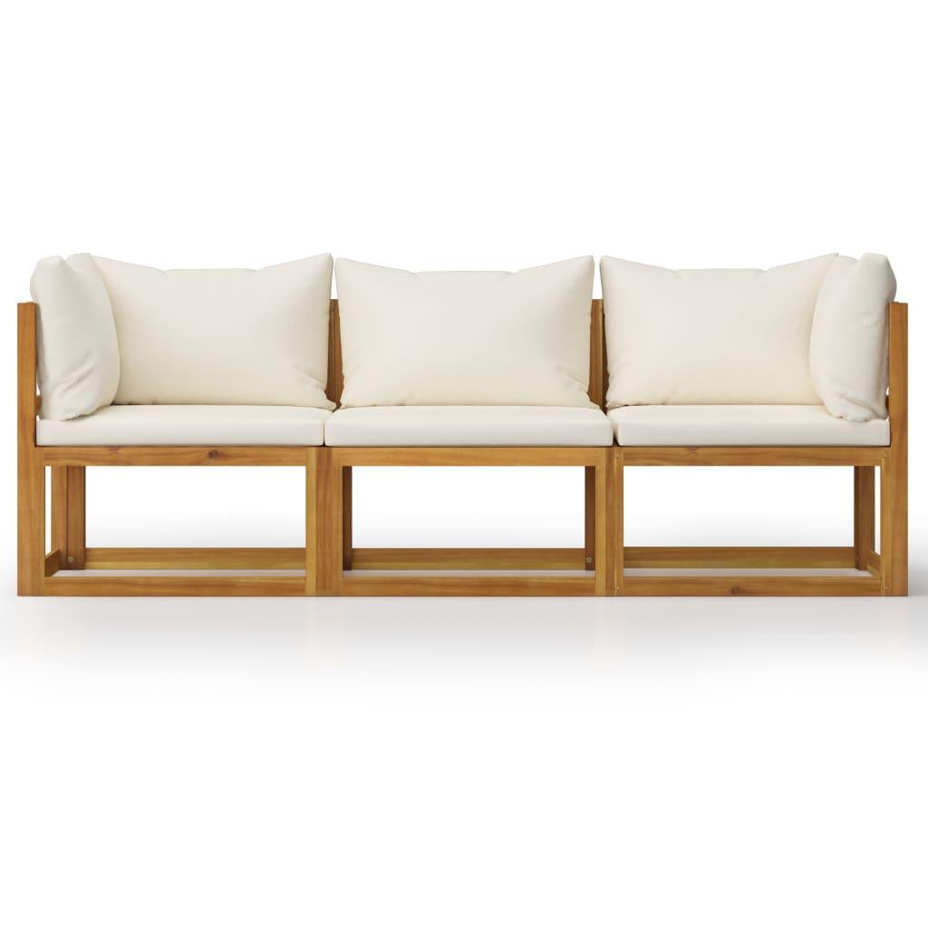 3-Seater Patio Sofa with Cushion Cream Solid Acacia Wood at Set Shop and Smile