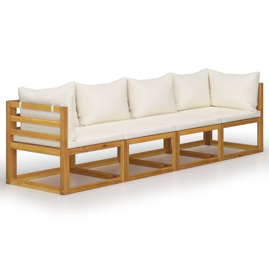 4-Seater Patio Sofa with Cushion Cream Solid Acacia Wood at Set Shop and Smile