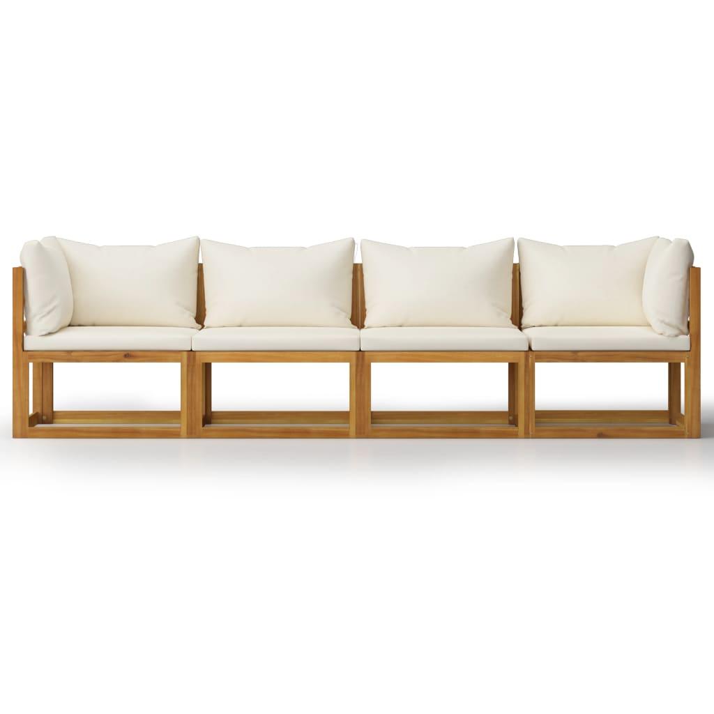 4-Seater Patio Sofa with Cushion Cream Solid Acacia Wood at Set Shop and Smile