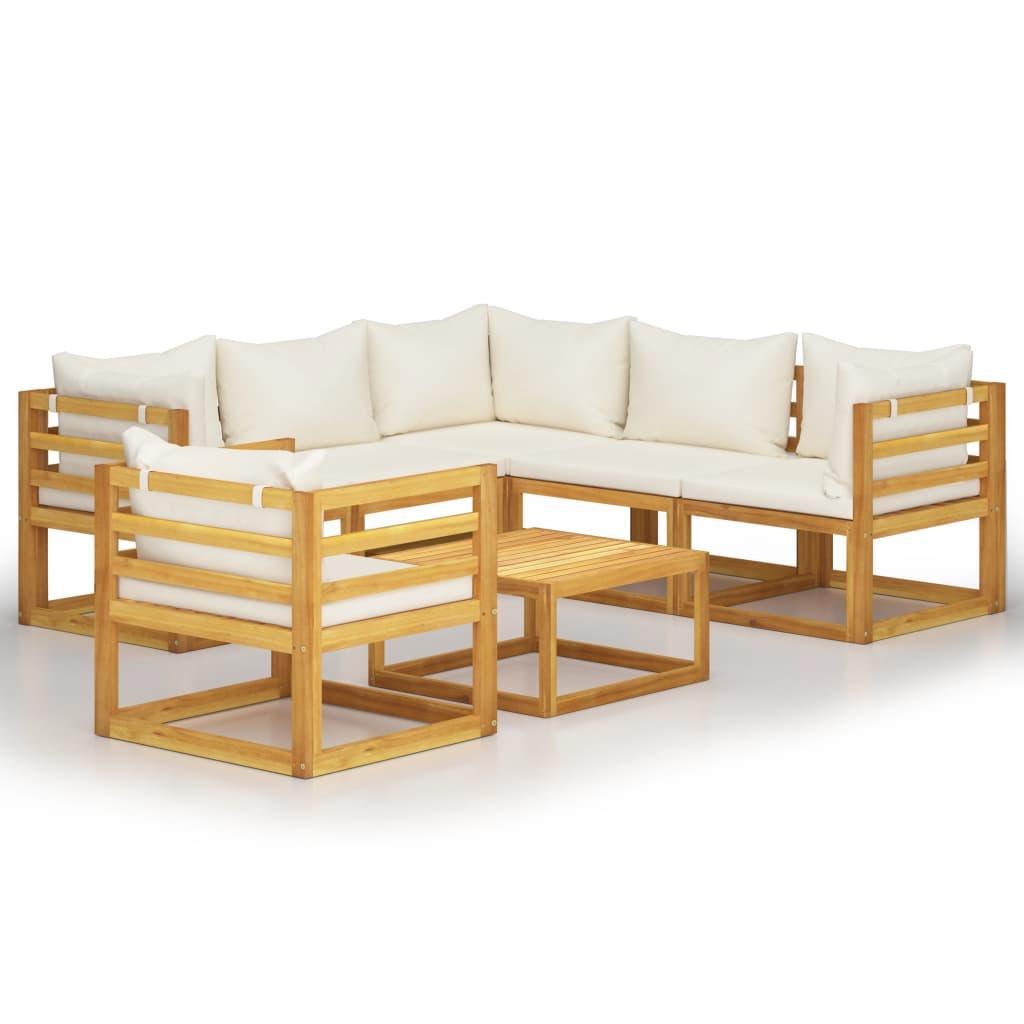 7 Piece Patio Lounge Set with Cushion Cream Solid Acacia Wood at Set Shop and Smile