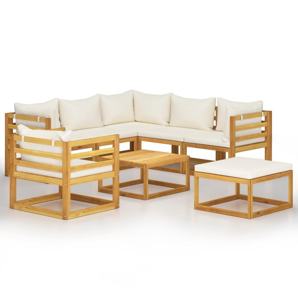 8 Piece Patio Lounge Set with Cushion Cream Solid Acacia Wood at Set Shop and Smile