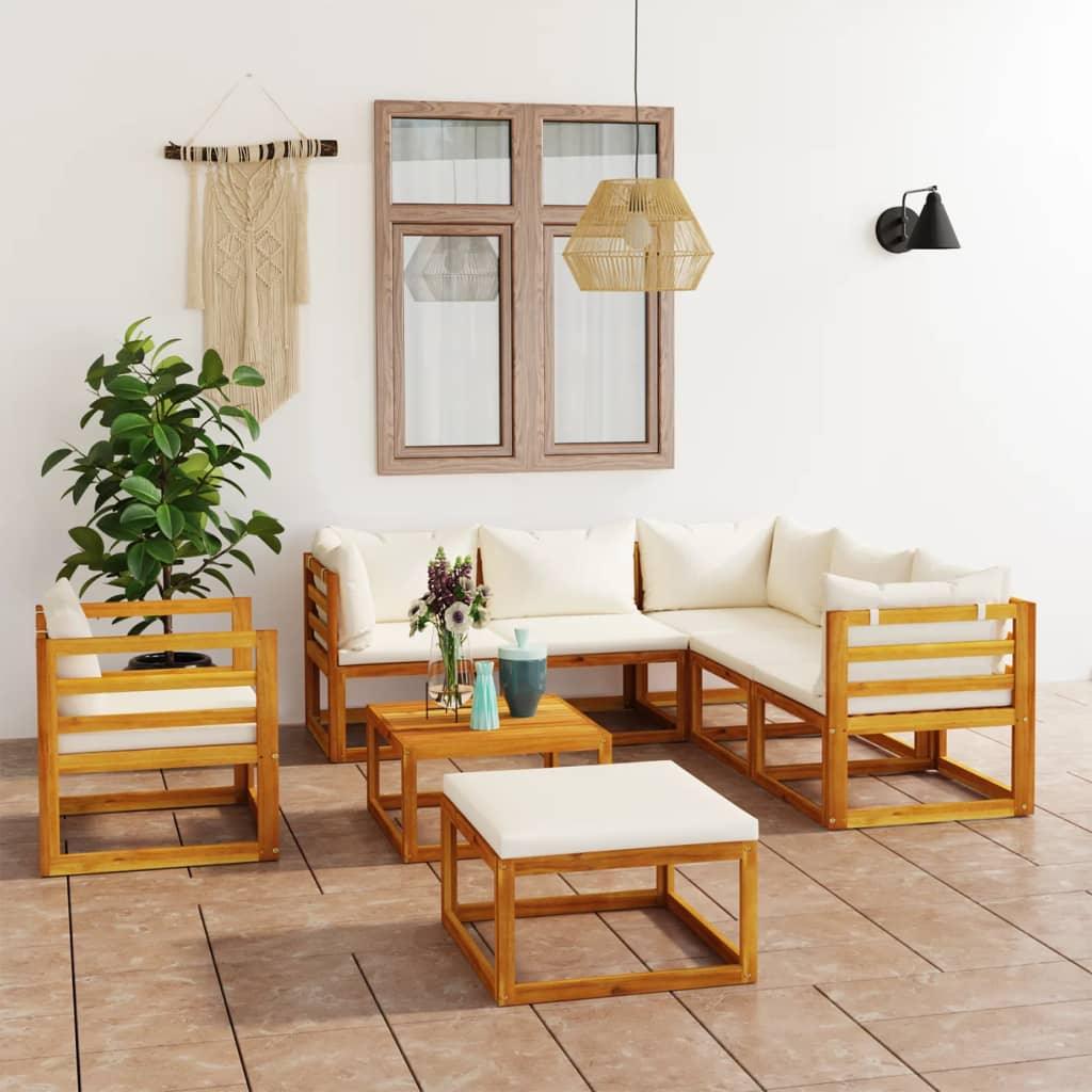 8 Piece Patio Lounge Set with Cushion Cream Solid Acacia Wood at Set Shop and Smile