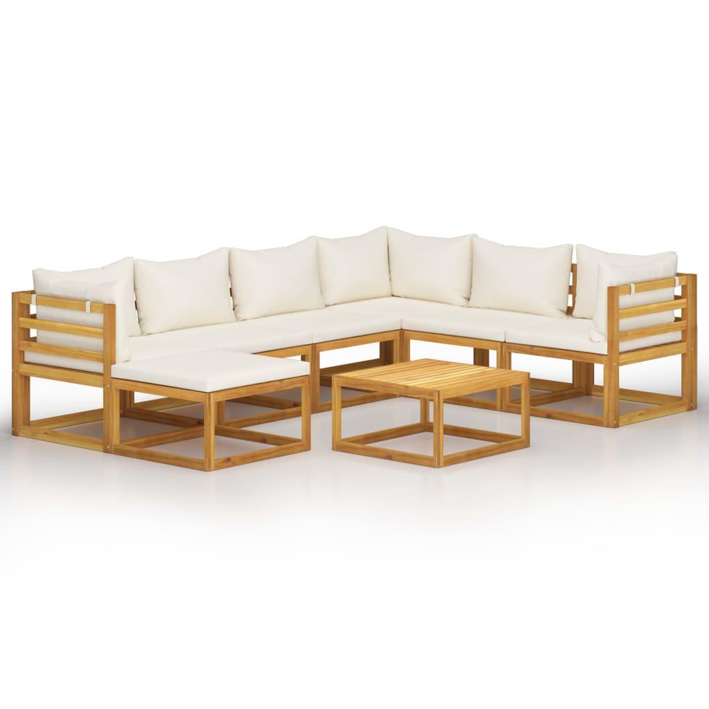 8 Piece Patio Lounge Set with Cushion Cream Solid Acacia Wood at Set Shop and Smile