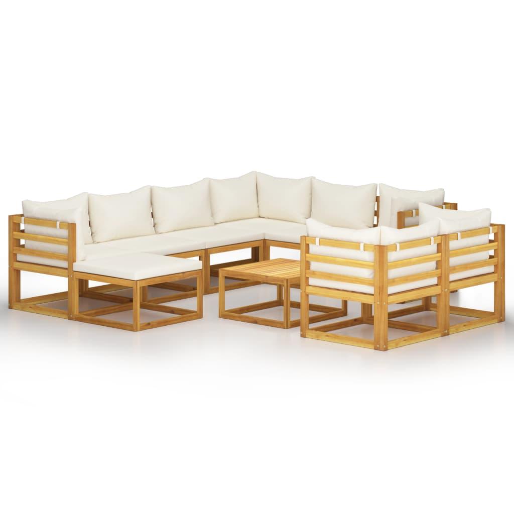 10 Piece Patio Lounge Set with Cushion Cream Solid Acacia Wood at Set Shop and Smile