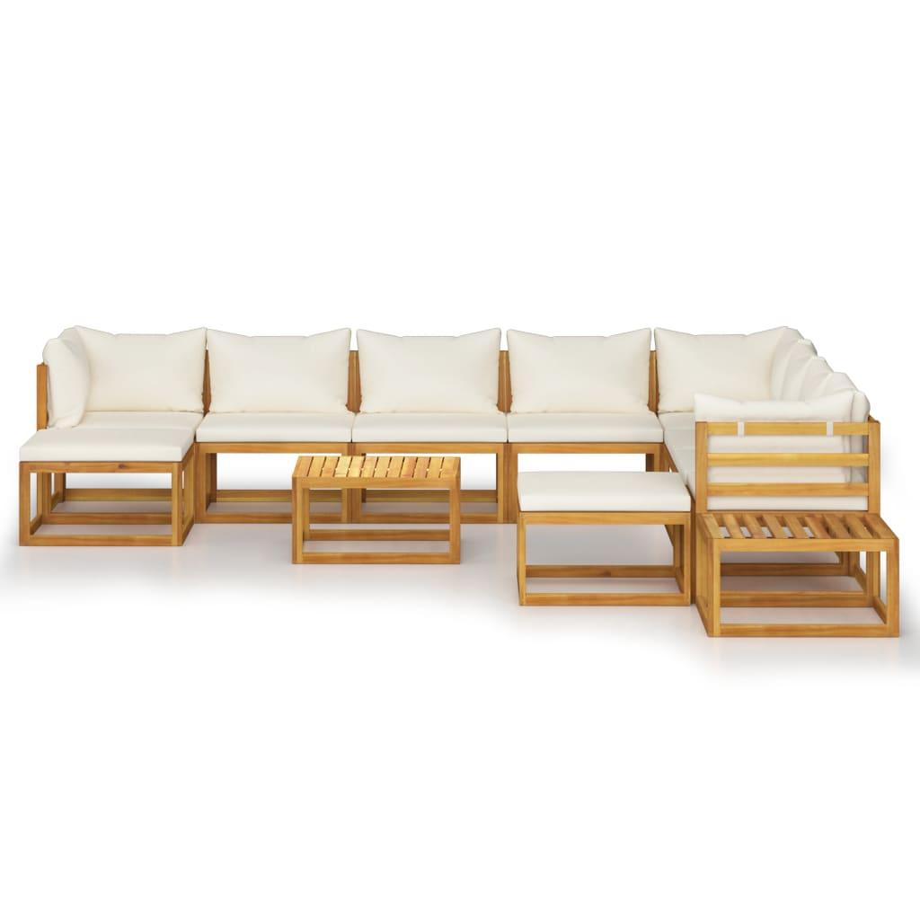 12 Piece Patio Lounge Set with Cushion Cream Solid Acacia Wood at Set Shop and Smile