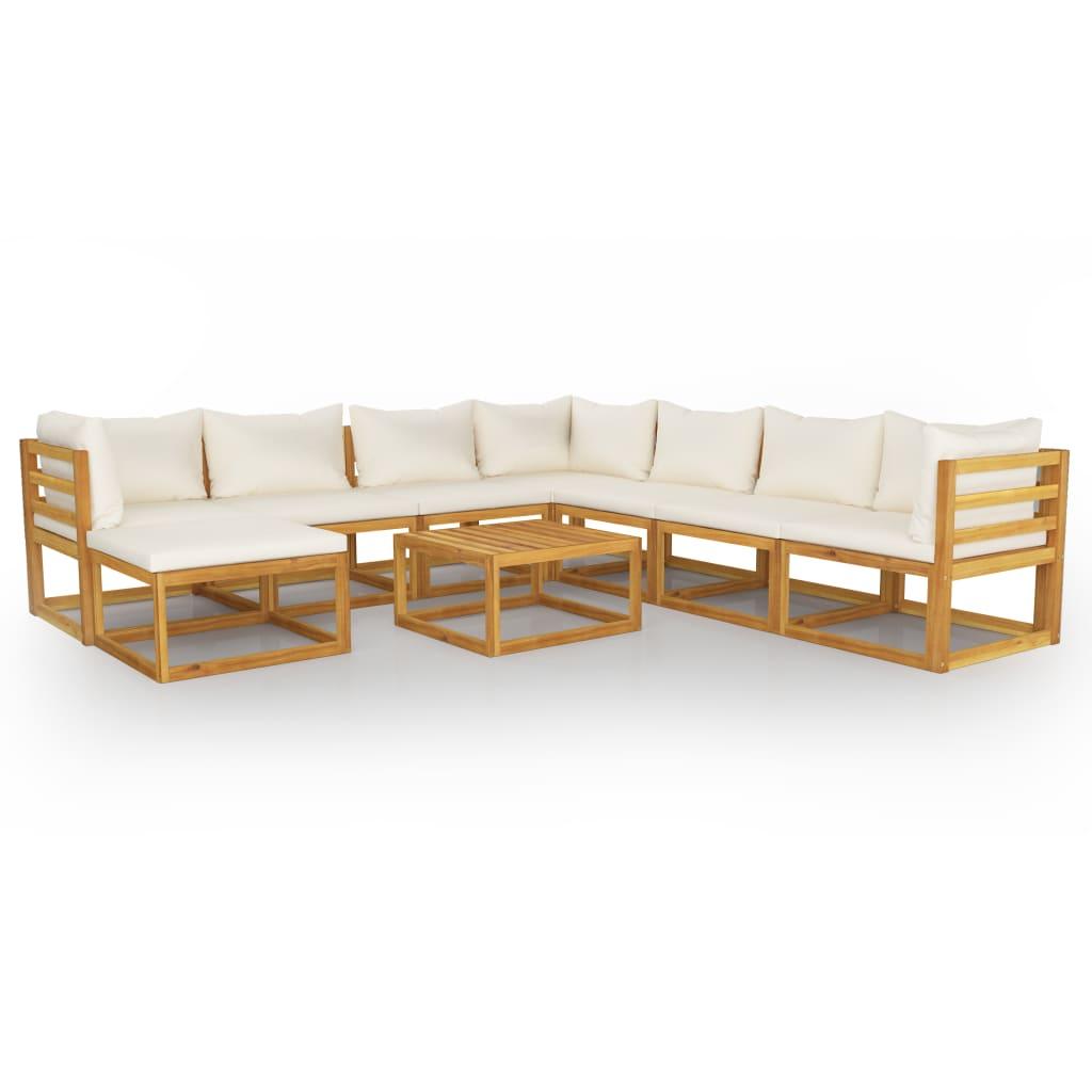 9 Piece Patio Lounge Set with Cushion Cream Solid Acacia Wood at Set Shop and Smile