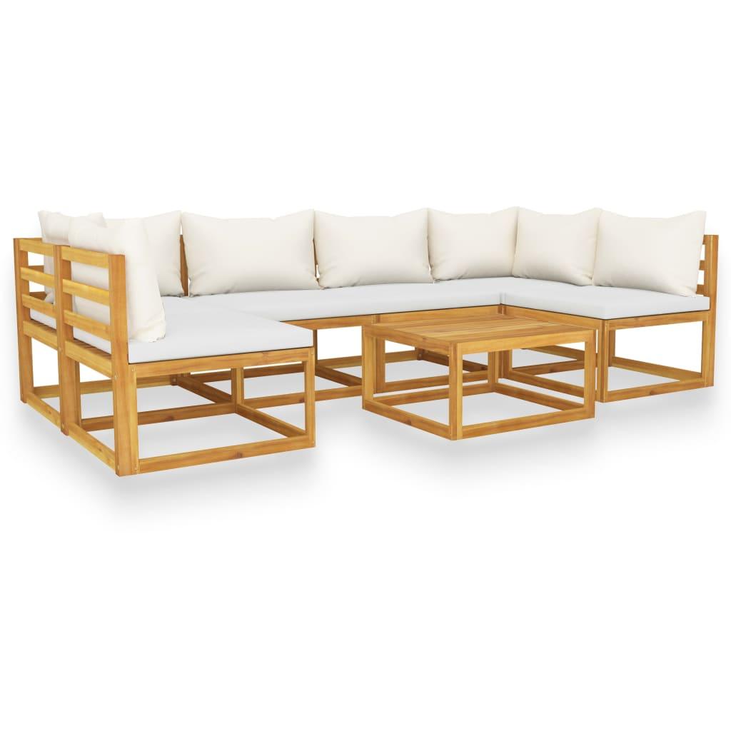 7 Piece Patio Lounge Set with Cushion Cream Solid Acacia Wood at Set Shop and Smile