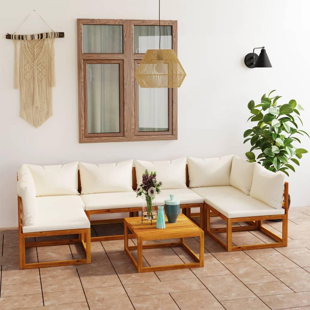 7 Piece Patio Lounge Set with Cushion Cream Solid Acacia Wood at Set Shop and Smile
