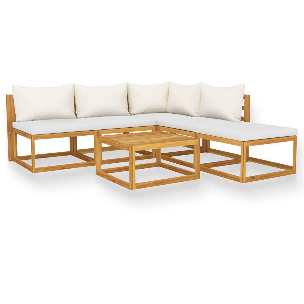 6 Piece Patio Lounge Set with Cushion Cream Solid Acacia Wood at Set Shop and Smile