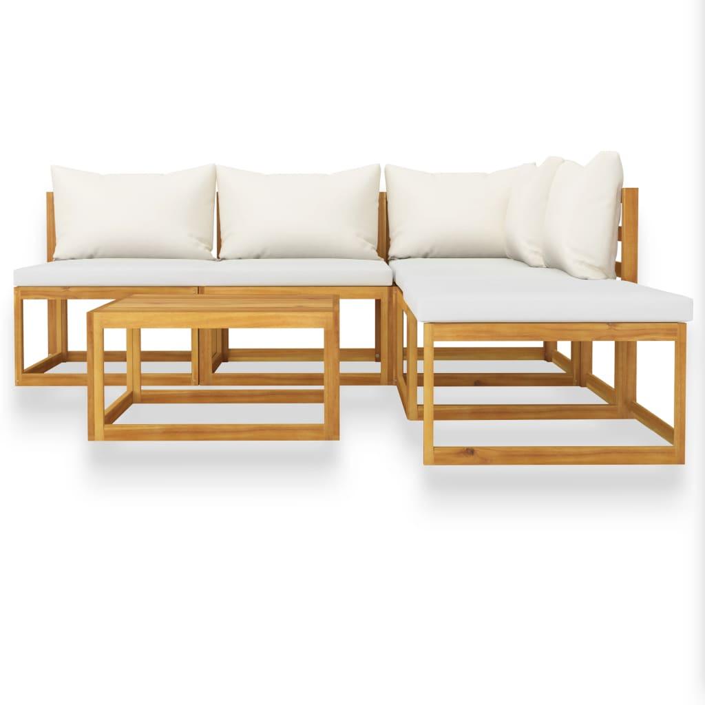 6 Piece Patio Lounge Set with Cushion Cream Solid Acacia Wood at Set Shop and Smile