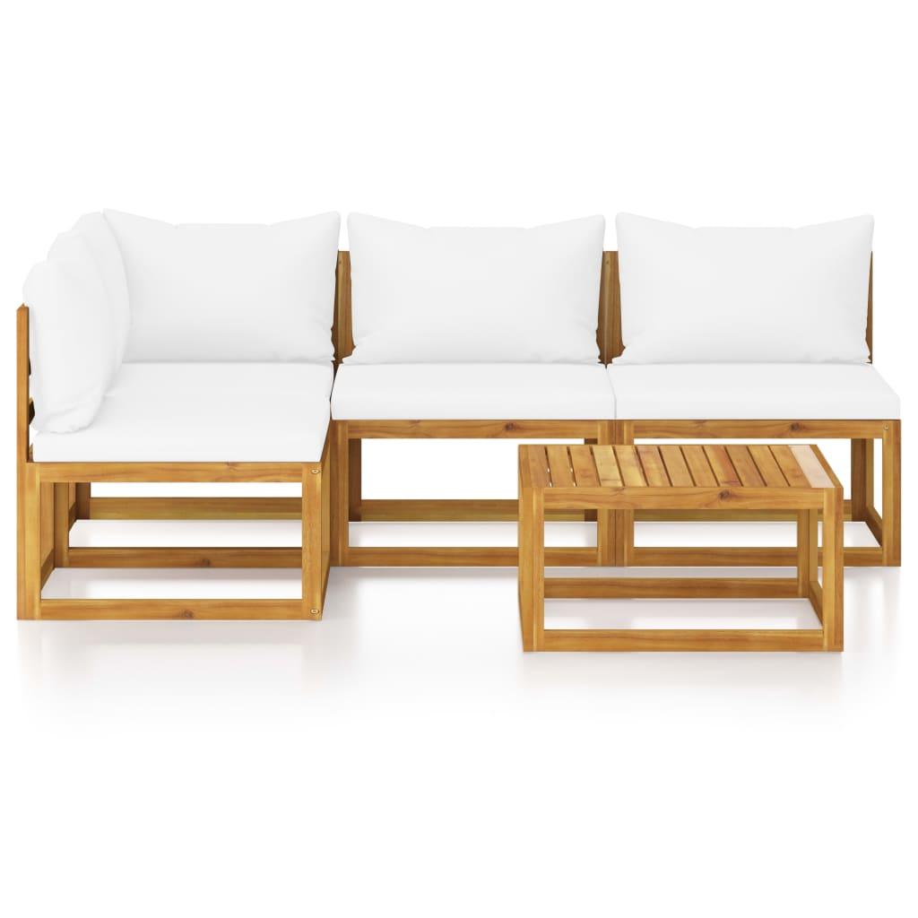 5 Piece Patio Lounge Set with Cushion Cream Solid Acacia Wood at Set Shop and Smile