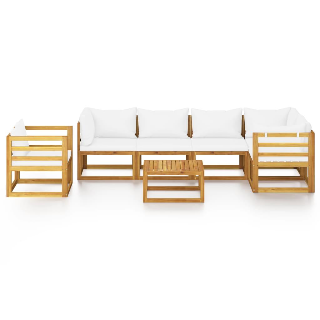 7 Piece Patio Lounge Set with Cushion Cream Solid Acacia Wood at Set Shop and Smile