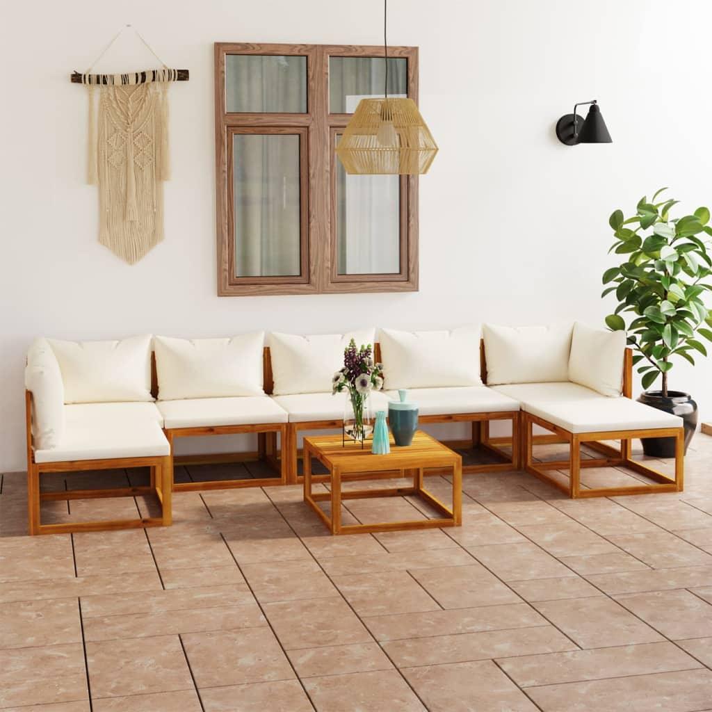 8 Piece Patio Lounge Set with Cushion Cream Solid Acacia Wood at Set Shop and Smile