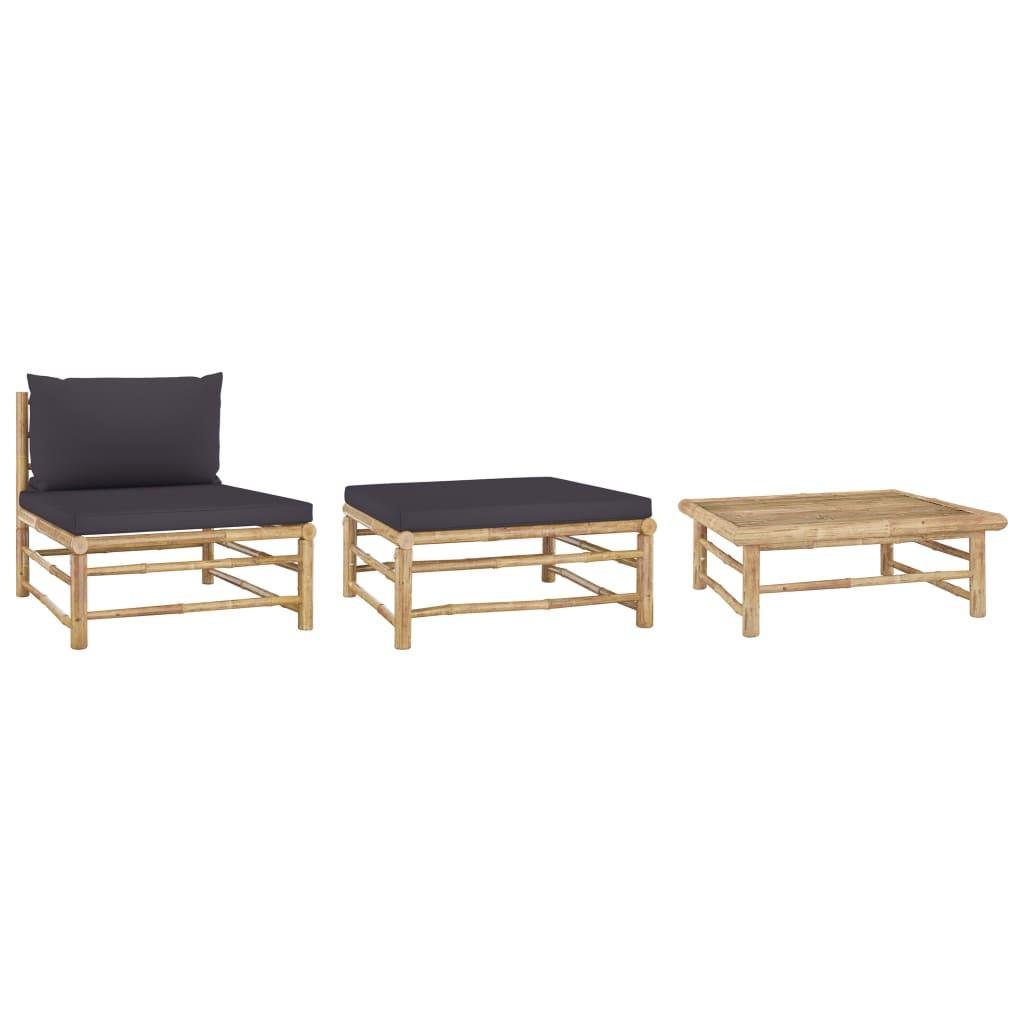 3 Piece Patio Lounge Set with Dark Gray Cushions Bamboo at Set Shop and Smile