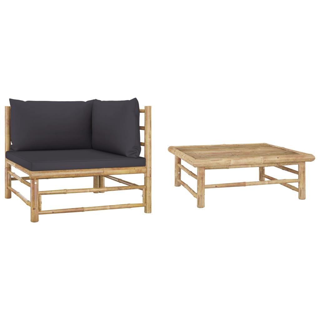 2 Piece Patio Lounge Set with Dark Gray Cushions Bamboo at Set Shop and Smile
