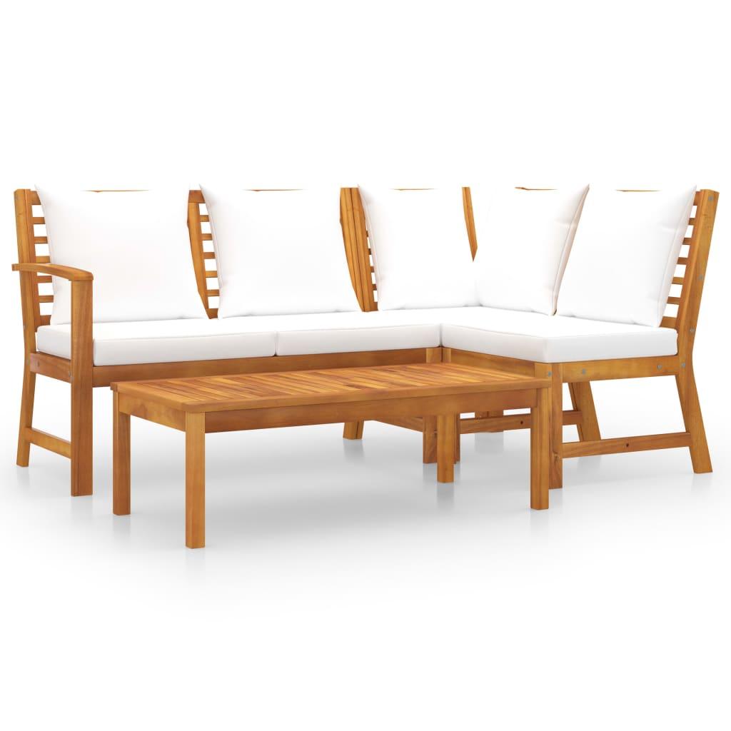 4 Piece Patio Lounge Set with Cushion Cream Solid Acacia Wood at Set Shop and Smile
