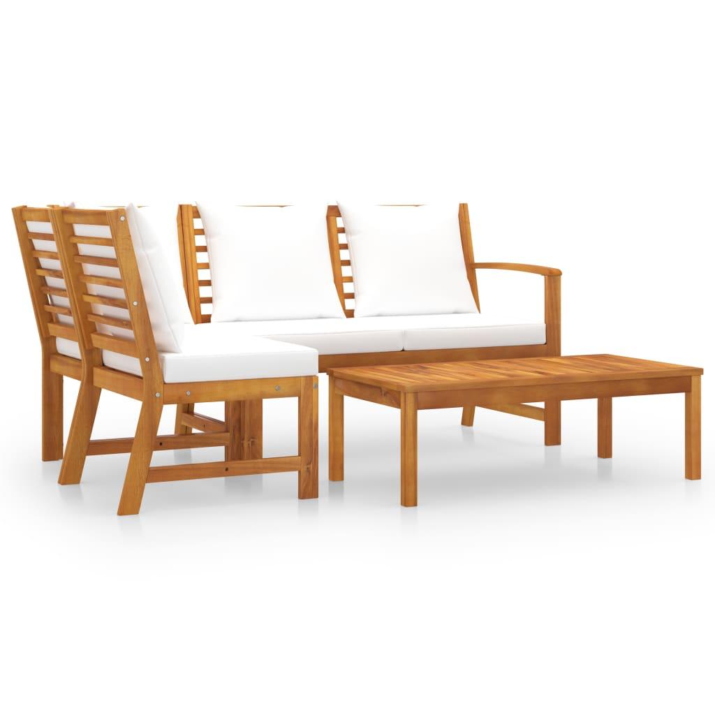 4 Piece Patio Lounge Set with Cushion Cream Solid Acacia Wood at Set Shop and Smile