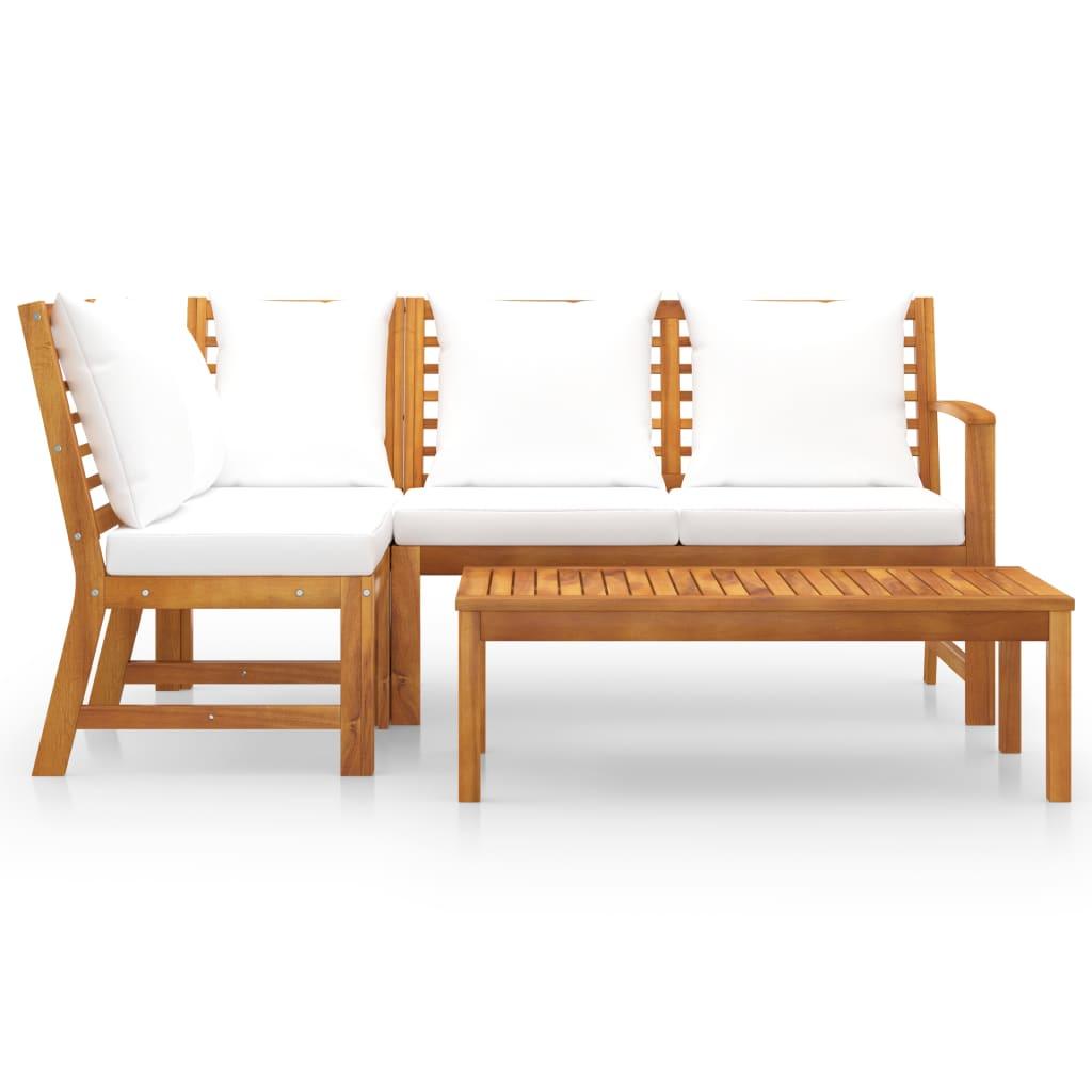4 Piece Patio Lounge Set with Cushion Cream Solid Acacia Wood at Set Shop and Smile
