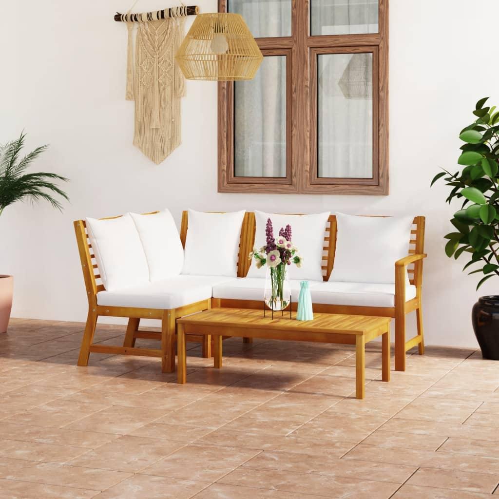 4 Piece Patio Lounge Set with Cushion Cream Solid Acacia Wood at Set Shop and Smile