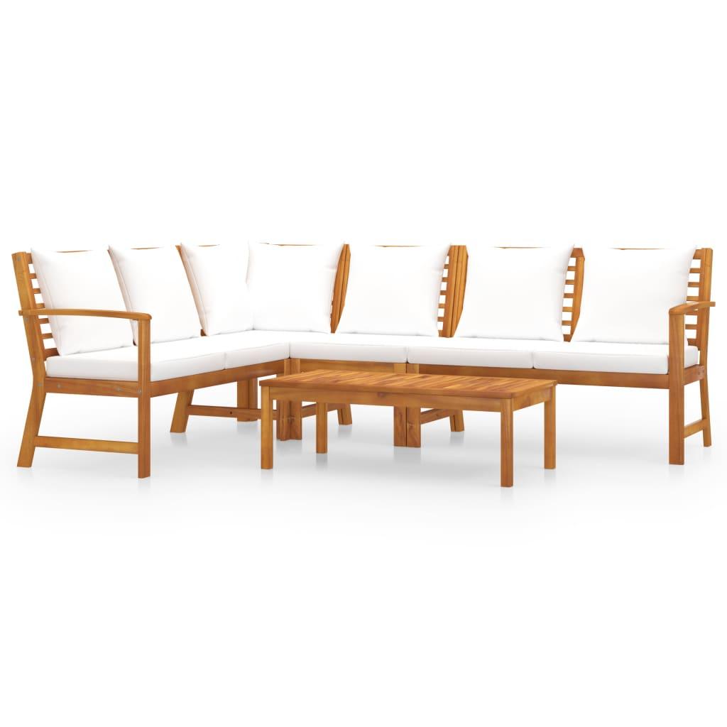 5 Piece Patio Lounge Set with Cushion Cream Solid Acacia Wood at Set Shop and Smile