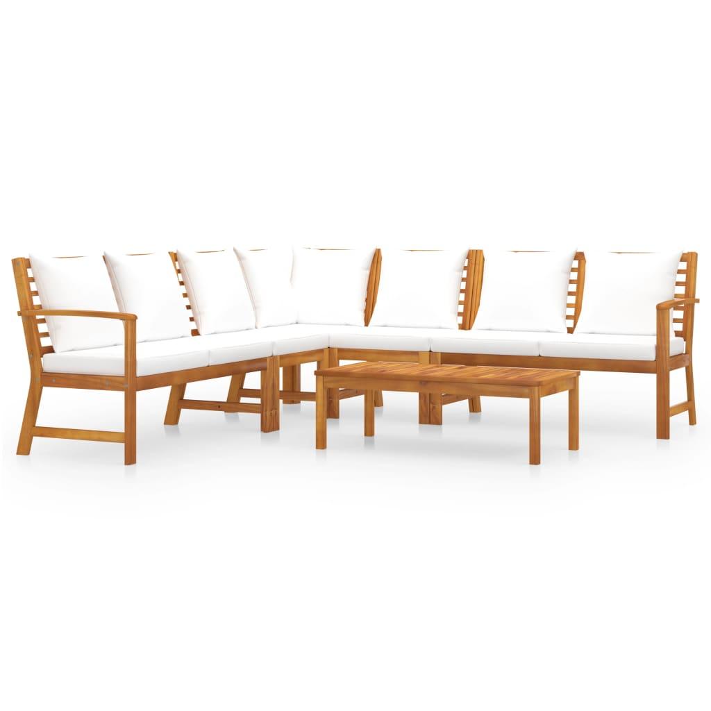 6 Piece Patio Lounge Set with Cushion Cream Solid Acacia Wood at Set Shop and Smile