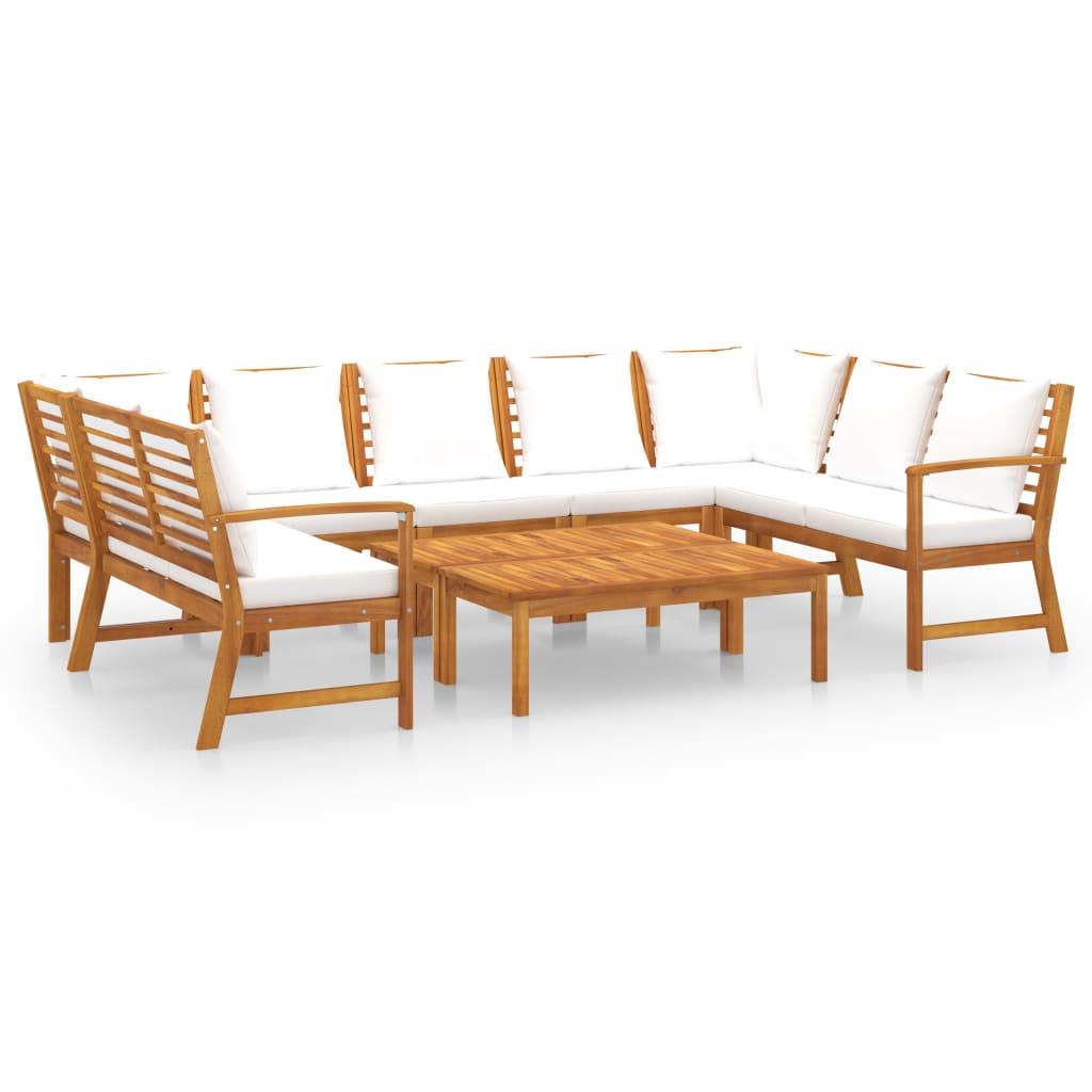 9 Piece Patio Lounge Set with Cushion Cream Solid Acacia Wood at Set Shop and Smile